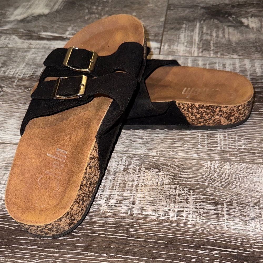 Black Suede Buckle Sandals
